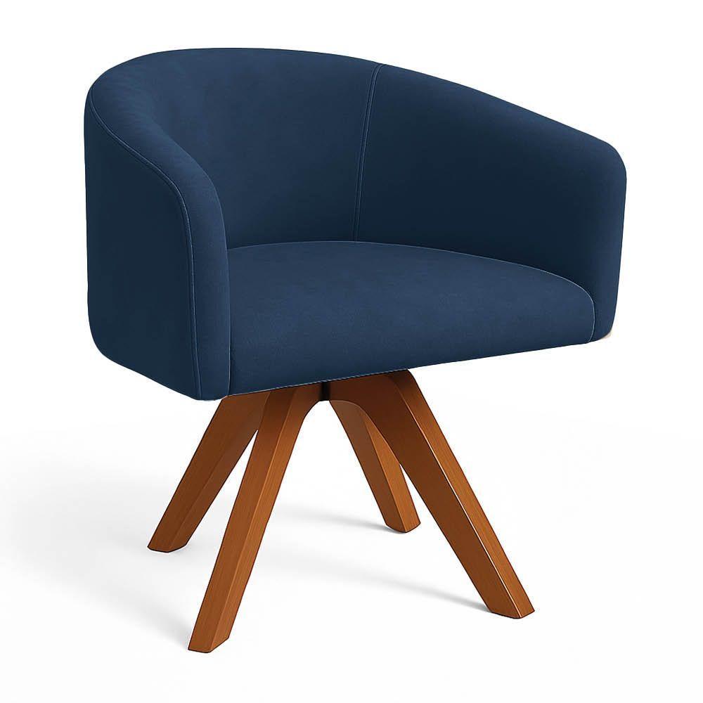 Poltrona Sala Base Giratória Madeira Arielle Suede D03 - D'rossi Azul Marinho - 2