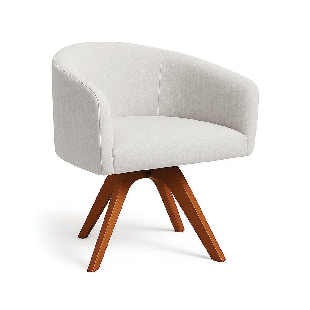 Poltrona Sala Base Giratória Madeira Arielle Linho Cinza D03 - D'rossi - 2