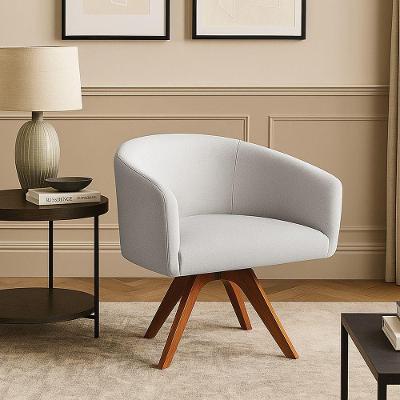 Poltrona Sala Base Giratória Madeira Arielle Linho Cinza D03 - D'rossi