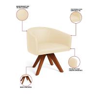 Poltrona Sala Base Giratória Madeira Arielle Sintético Pu Bege D03 - D'rossi - 3