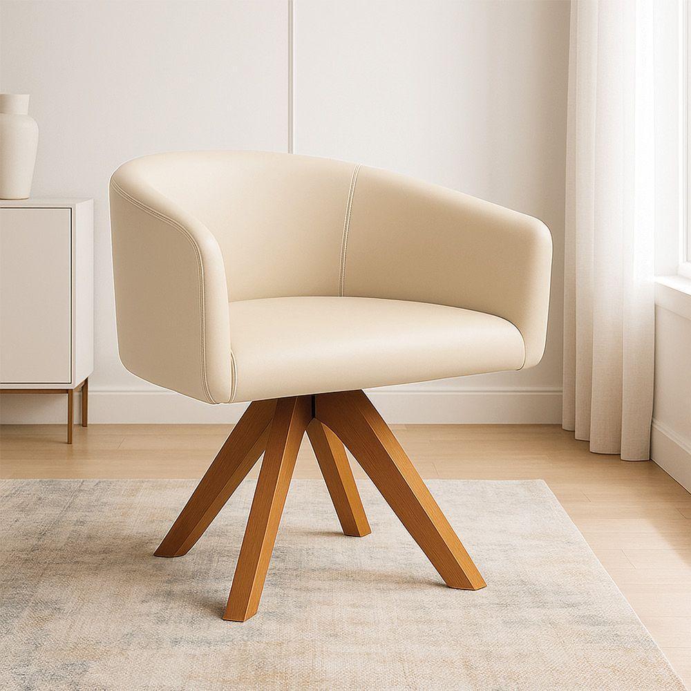 Poltrona Sala Base Giratória Madeira Arielle Sintético D03 - D'rossi Bege - 1