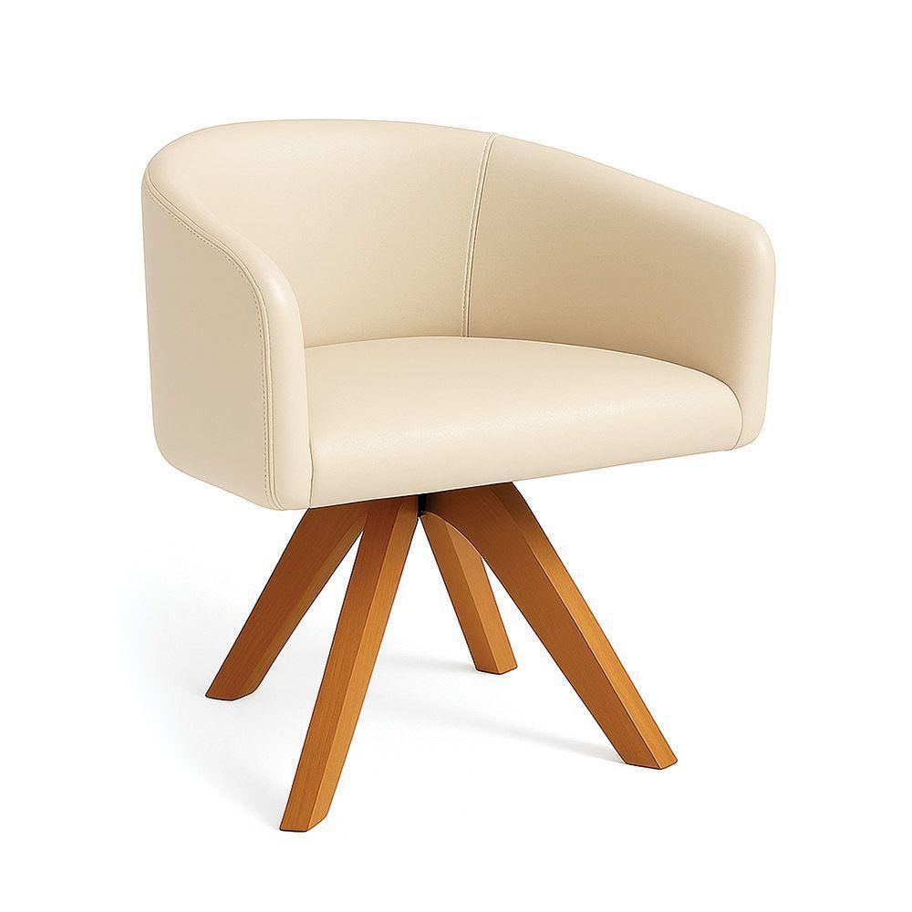 Poltrona Sala Base Giratória Madeira Arielle Sintético D03 - D'rossi Bege - 2