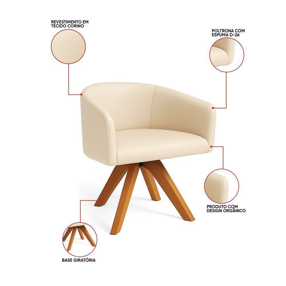 Poltrona Sala Base Giratória Madeira Arielle Sintético D03 - D'rossi Bege - 3
