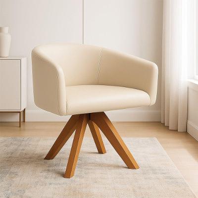 Poltrona Sala Base Giratória Madeira Arielle Sintético D03 - D'rossi Bege