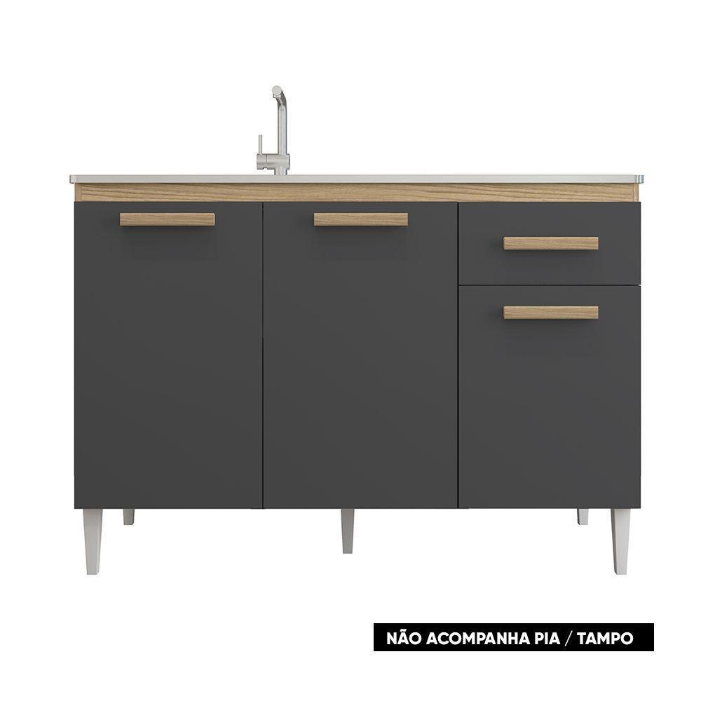 Balcão Cozinha Sem Tampo 120cm Para Pia Grazieli A09 - D'rossi Atacama E Grafite - 3