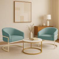 Poltrona Sala Industrial Champanhe Kit 2 Arielle Veludo Cotelê Menta D03 - D'rossi - 1