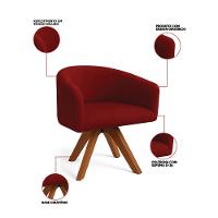Poltrona Sala Base Giratória Madeira Arielle Veludo D03 - D'rossi Marsala - 3