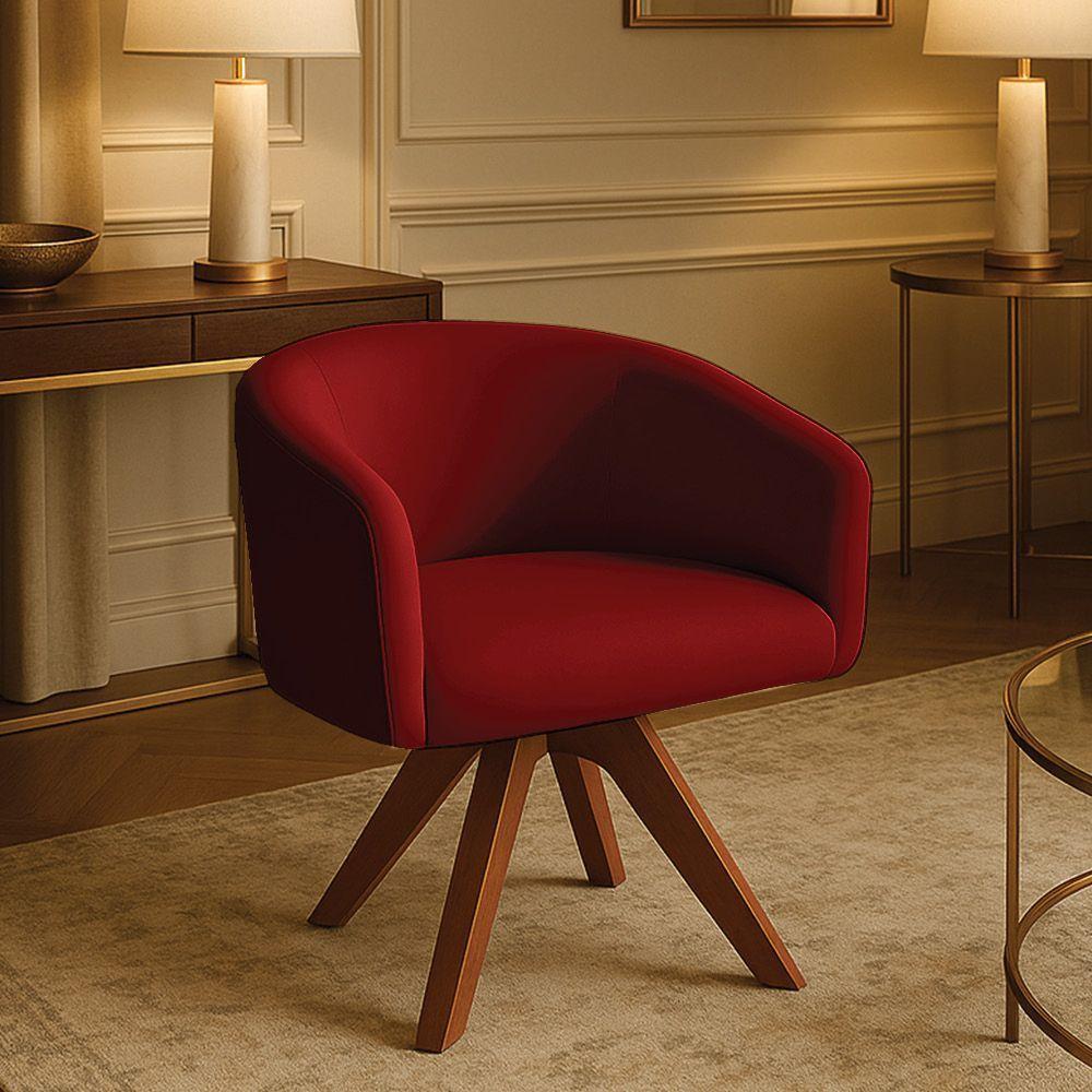 Poltrona Sala Base Giratória Madeira Arielle Veludo Marsala D03 - D'rossi - 1