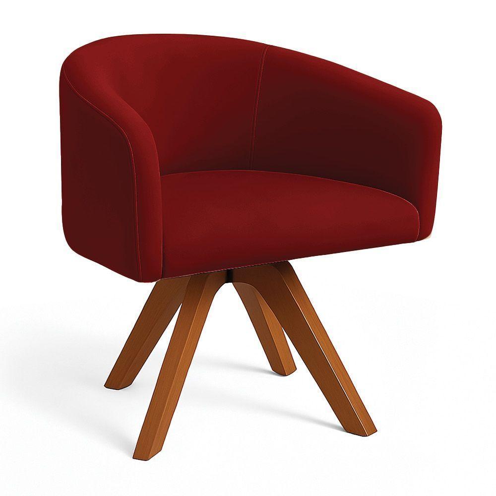 Poltrona Sala Base Giratória Madeira Arielle Veludo Marsala D03 - D'rossi - 2