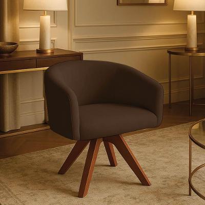 Poltrona Sala Base Giratória Madeira Arielle Suede Marrom D03 - D'rossi