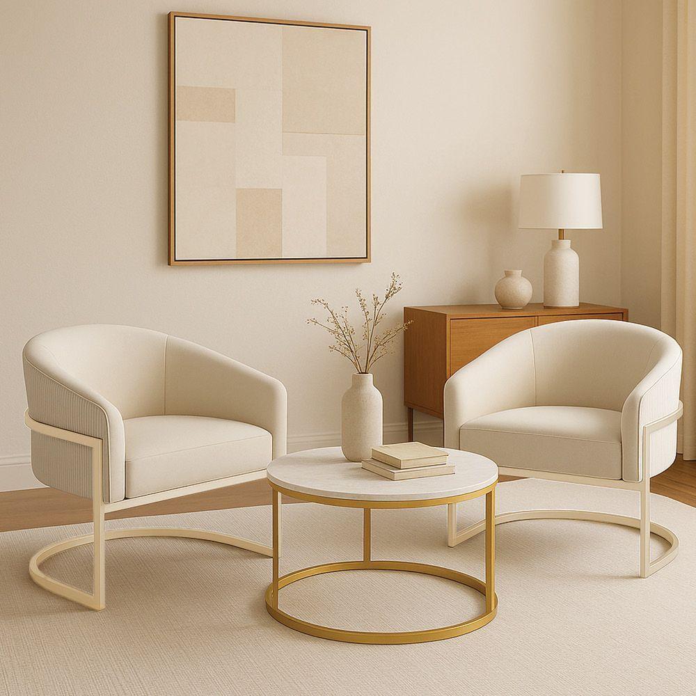 Poltrona Sala Industrial Champanhe Kit 2 Arielle Veludo Cotelê D03 - D'rossi Bege - 1