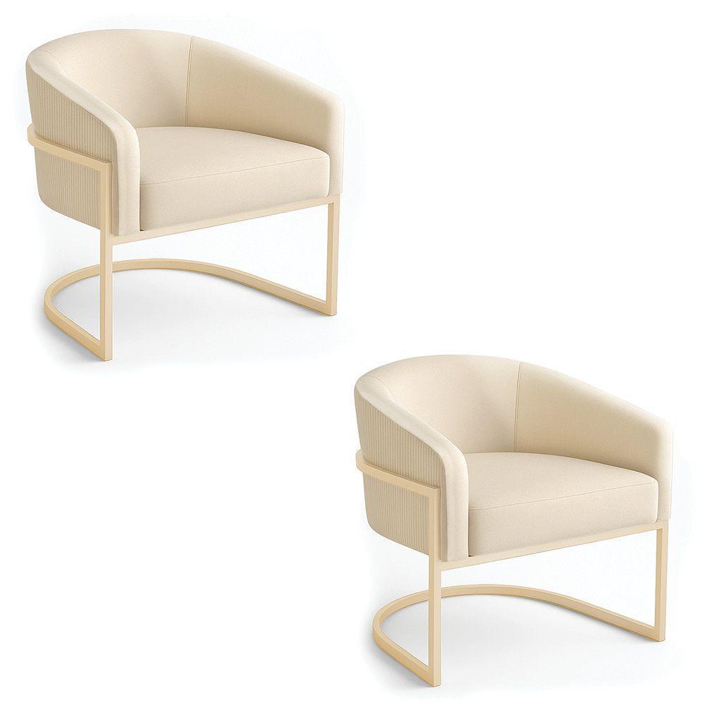 Poltrona Sala Industrial Champanhe Kit 2 Arielle Veludo Cotelê D03 - D'rossi Bege - 2