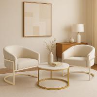 Poltrona Sala Industrial Champanhe Kit 2 Arielle Veludo Cotelê D03 - D'rossi Bege - 1