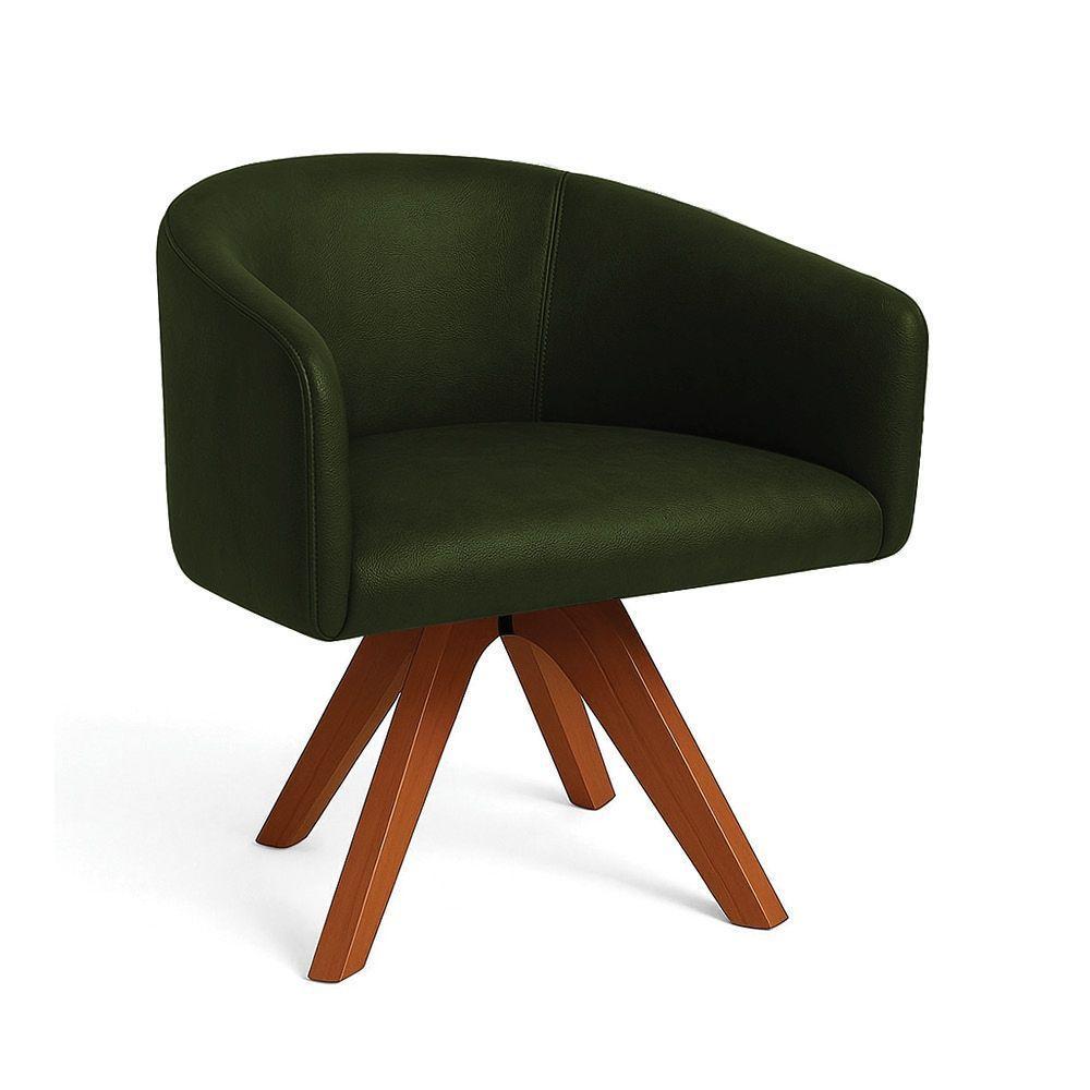 Poltrona Sala Base Giratória Madeira Arielle Sintético Pu Verde D03 - D'rossi - 2