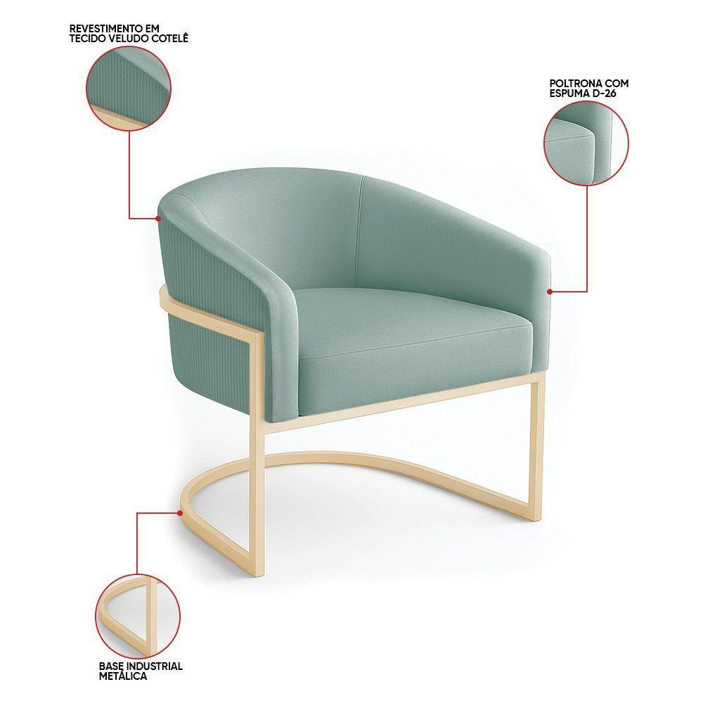 Poltrona Sala Industrial Champanhe Arielle Veludo Cotelê D03 - D'rossi Menta - 3