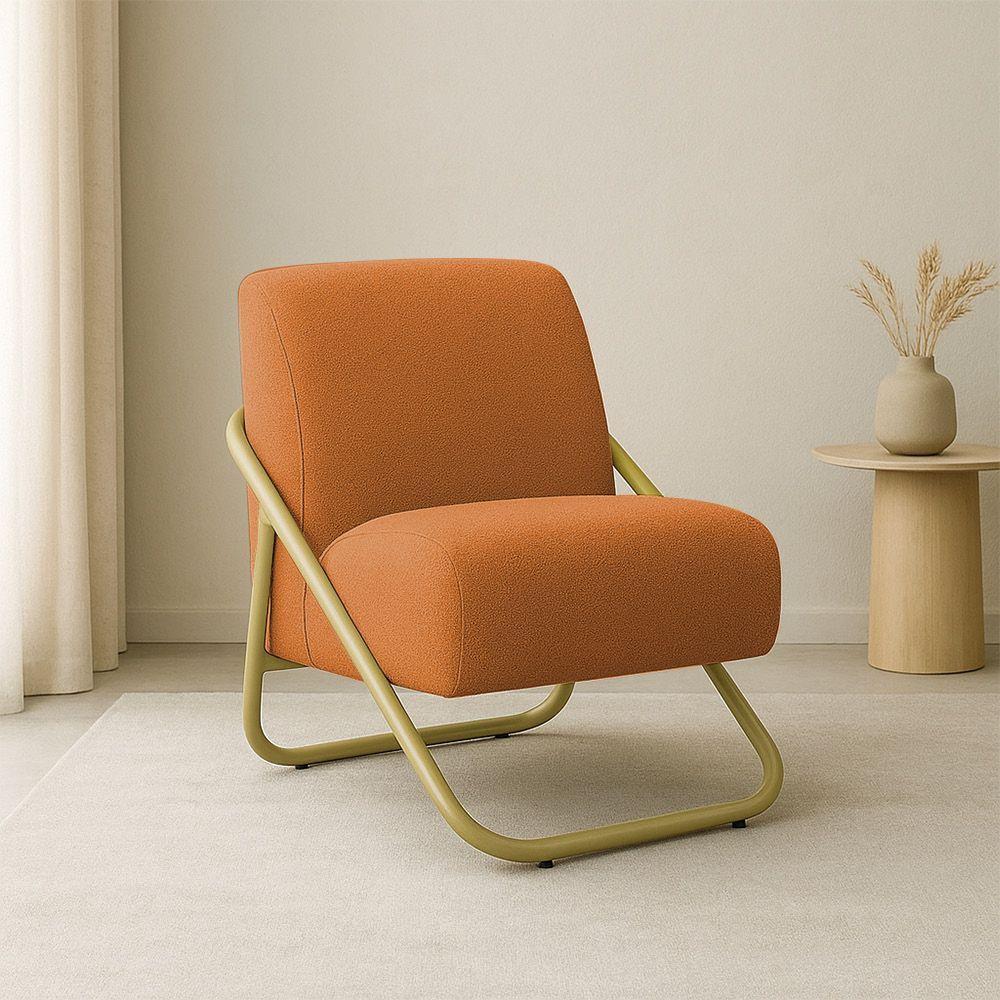 Poltrona Sala Decorativa Industrial Dourado Martina Bouclê Caramelo K01 - D'rossi - 1