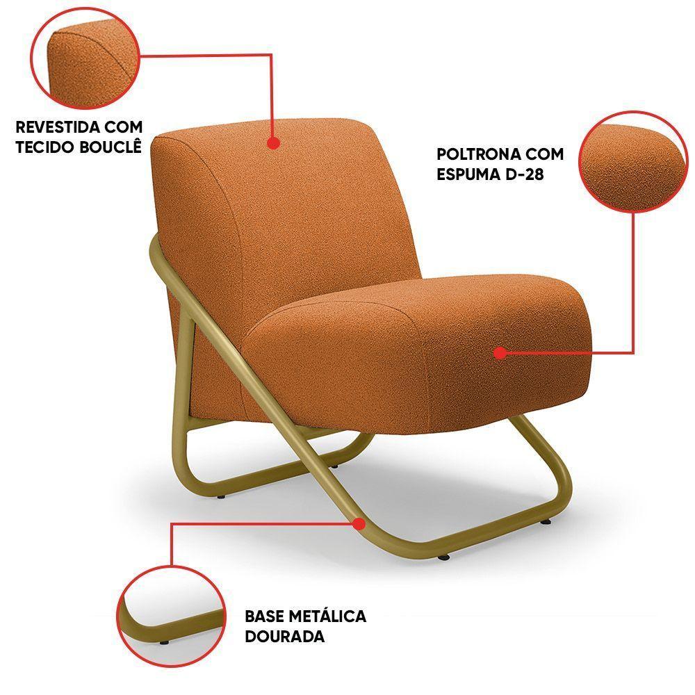 Poltrona Sala Decorativa Industrial Dourado Martina Bouclê Caramelo K01 - D'rossi - 3