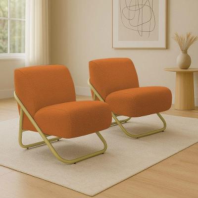 Poltrona Sala Estar Industrial Dourado Kit 2 Martina Bouclê K01 - D'rossi Caramelo