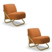 Poltrona Sala Estar Industrial Dourado Kit 2 Martina Bouclê K01 - D'rossi Caramelo - 2