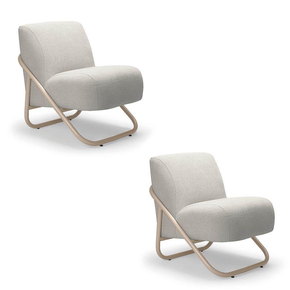 Poltrona Sala Estar Industrial Champanhe Kit 2 Martina Bouclê Cinza K01 - D'rossi - 2