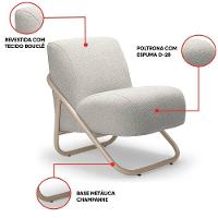 Poltrona Sala Estar Industrial Champanhe Kit 2 Martina Bouclê Cinza K01 - D'rossi - 3