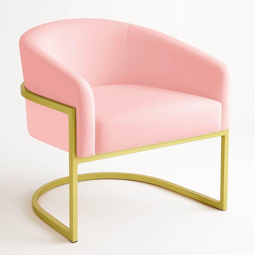 Poltrona Sala Decorativa Industrial Dourada Arielle Suede Rosa Bebê - 2