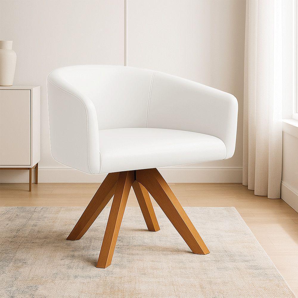 Poltrona Sala Base Giratória Madeira Arielle Sintético D03 - D'rossi Branco - 1