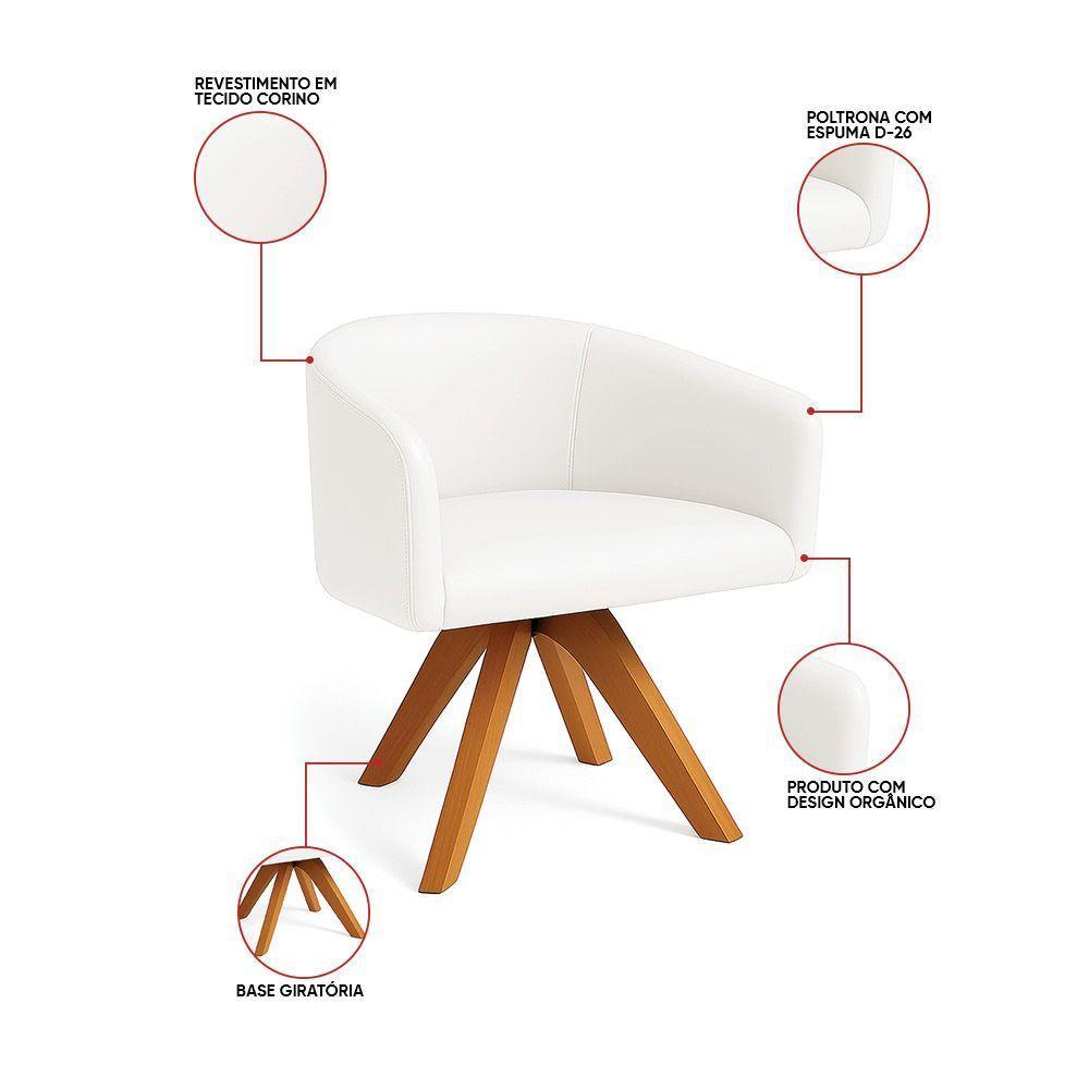 Poltrona Sala Base Giratória Madeira Arielle Sintético D03 - D'rossi Branco - 3