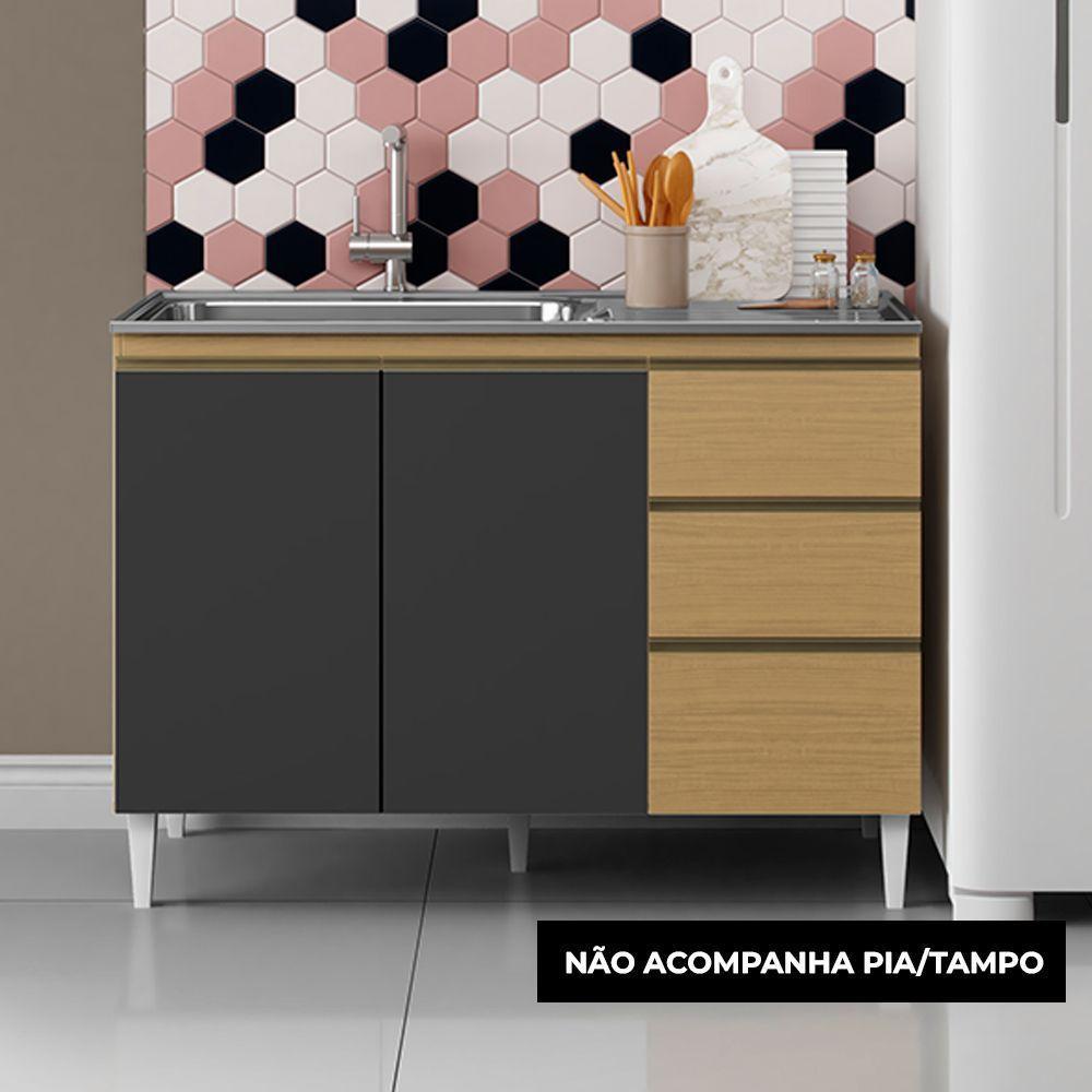 Balcão Cozinha Sem Tampo 120cm Para Pia Paolla A09 - D'rossi Atacama E Grafite - 1