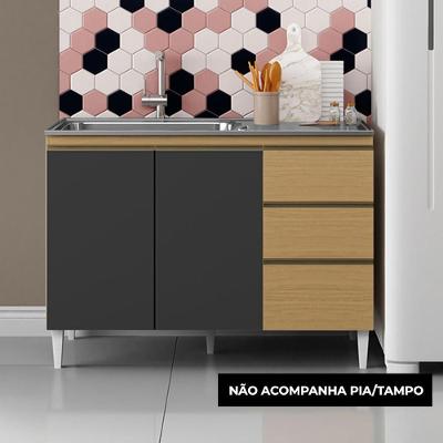 Balcão Cozinha Sem Tampo 120cm Para Pia Paolla A09 - D'rossi Atacama E Grafite