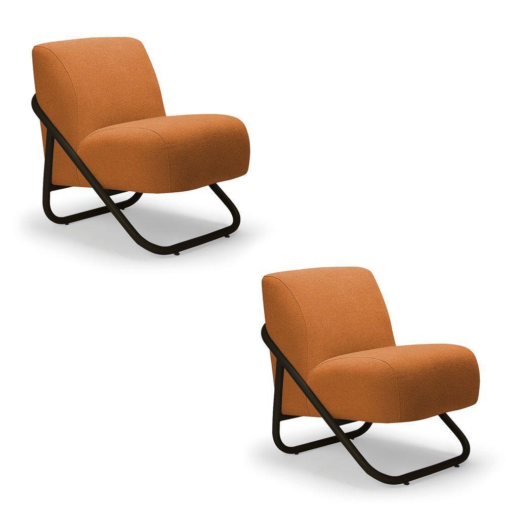 Poltrona Sala Estar Industrial Preto Kit 2 Martina Bouclê Caramelo K01 - D'rossi - 2