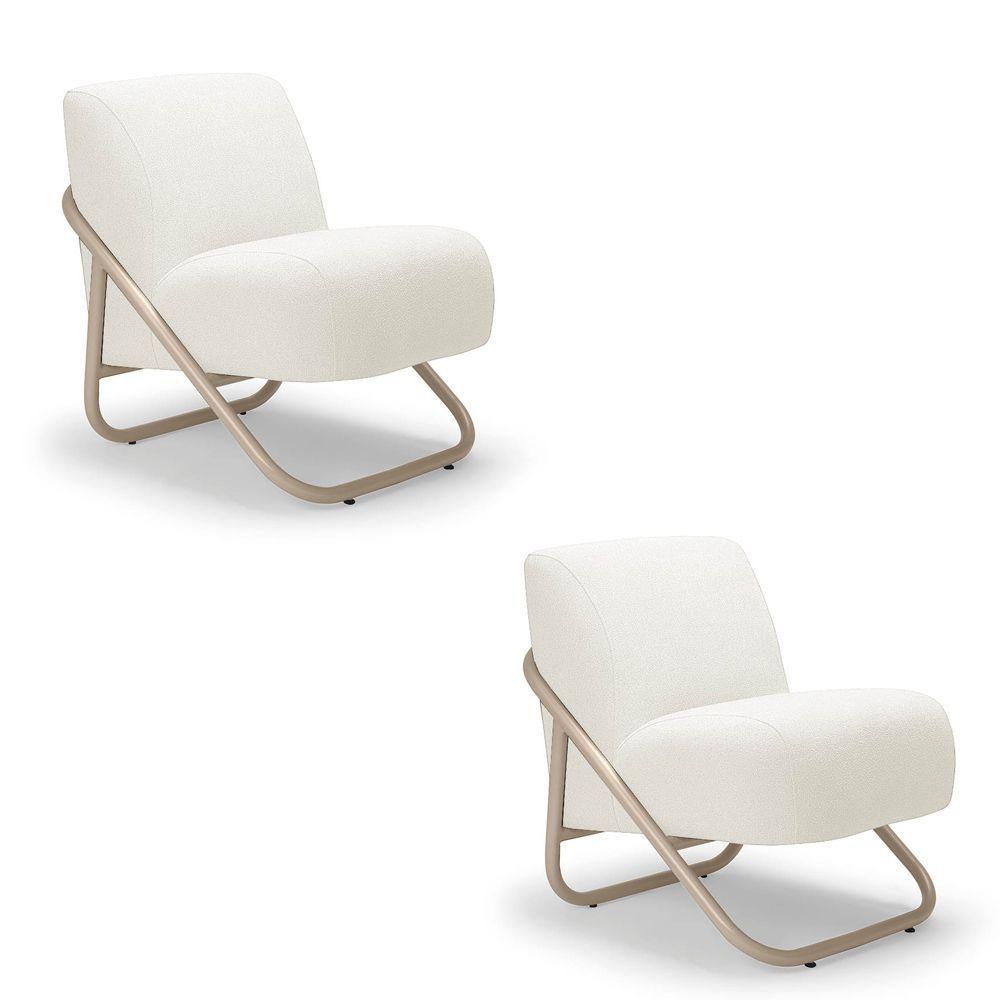 Poltrona Sala Estar Industrial Champanhe Kit 2 Martina Bouclê K01 - D'rossi Off White - 2