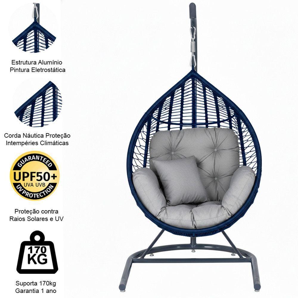 Balanço Gota Suspenso Corda Náutica Para área E Jardim Trama Azul Marinho - 3