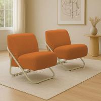 Poltrona Sala Estar Industrial Champanhe Kit 2 Martina Bouclê Caramelo K01 - D'rossi - 1