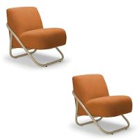 Poltrona Sala Estar Industrial Champanhe Kit 2 Martina Bouclê Caramelo K01 - D'rossi - 2