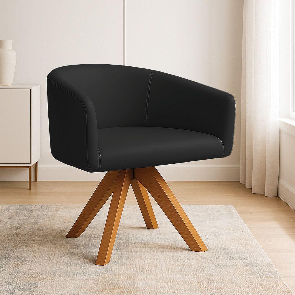 Poltrona Sala Base Giratória Madeira Arielle Sintético Preto D03 - D'rossi - 1