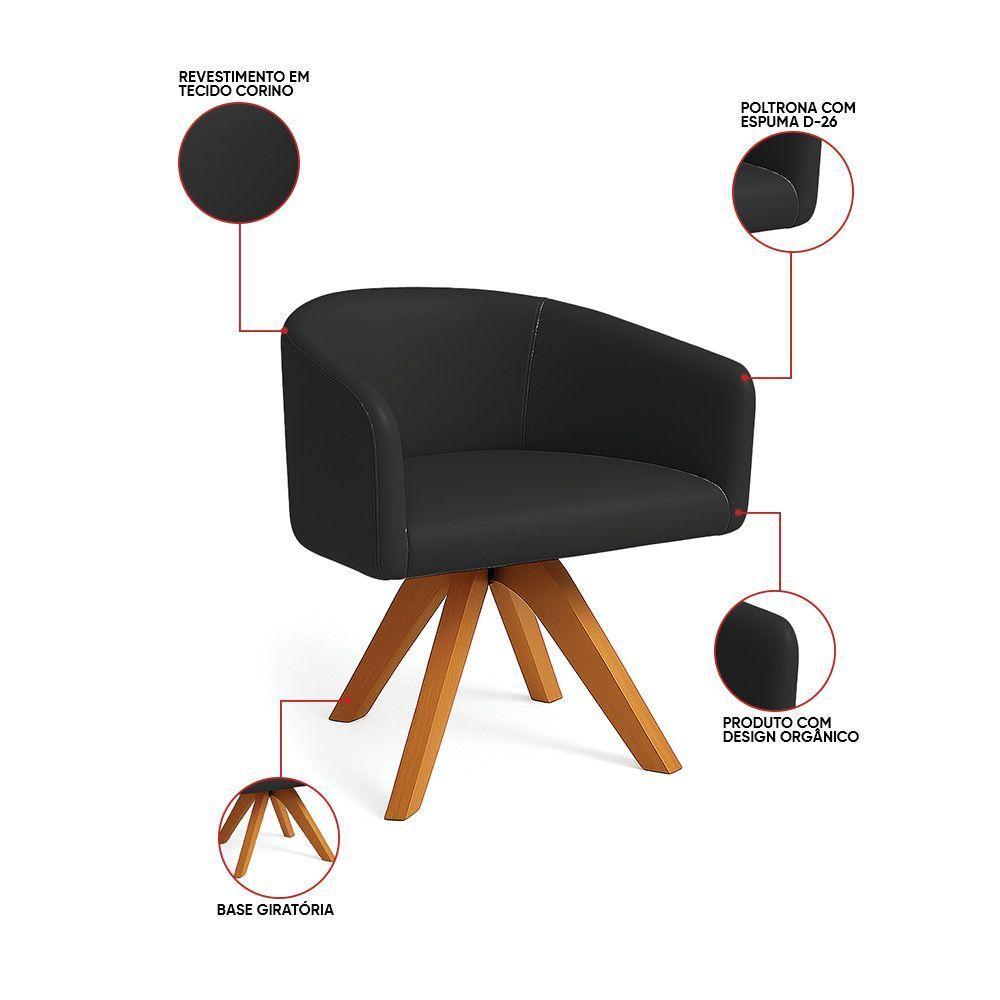 Poltrona Sala Base Giratória Madeira Arielle Sintético Preto D03 - D'rossi - 3
