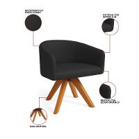 Poltrona Sala Base Giratória Madeira Arielle Sintético Preto D03 - D'rossi - 3