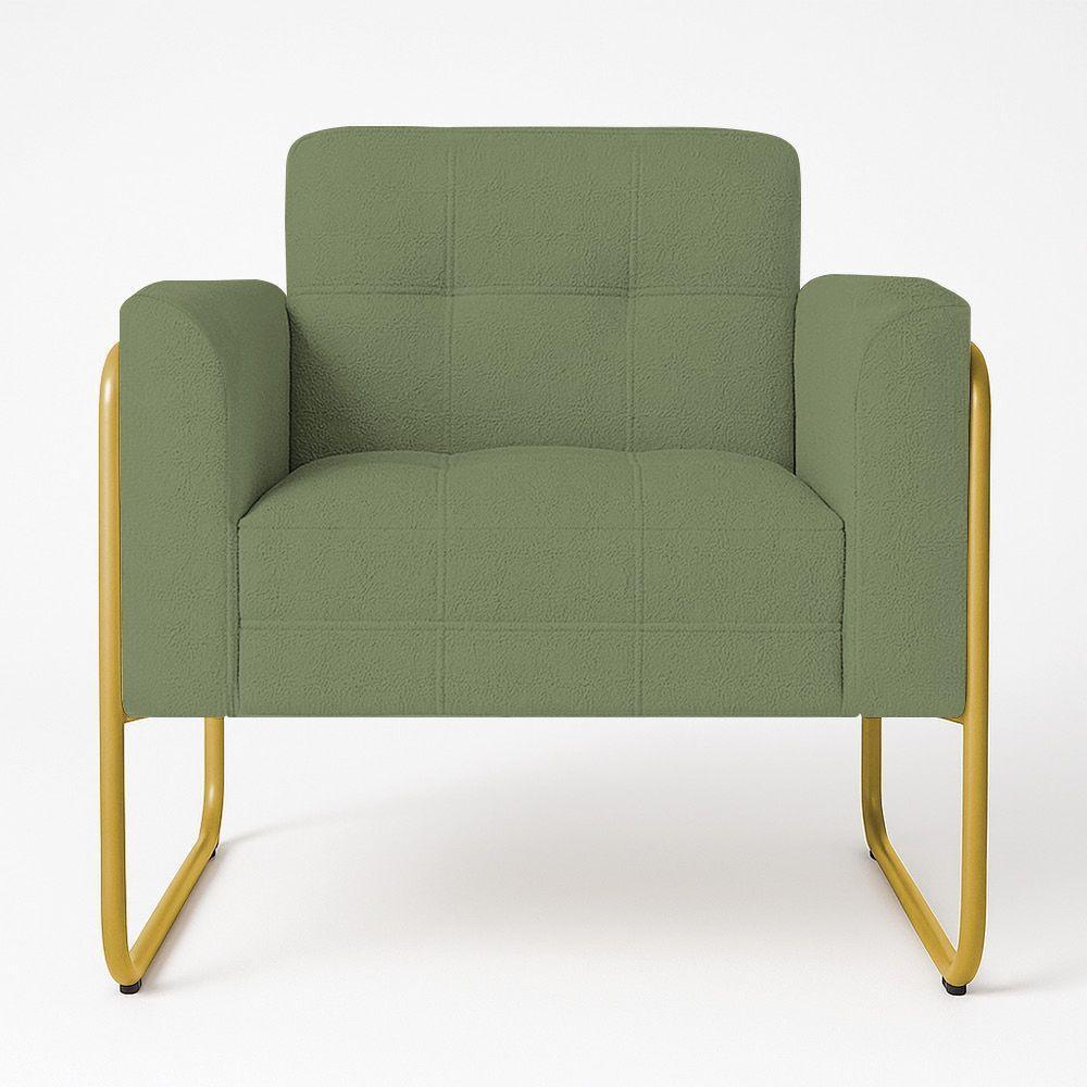 Poltrona Sala Industrial Alta Tubo Dourado Kit 2 Elisa Bouclê Pistache D03 - D'rossi - 5