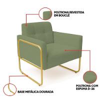 Poltrona Sala Industrial Alta Tubo Dourado Kit 2 Elisa Bouclê Pistache D03 - D'rossi - 3