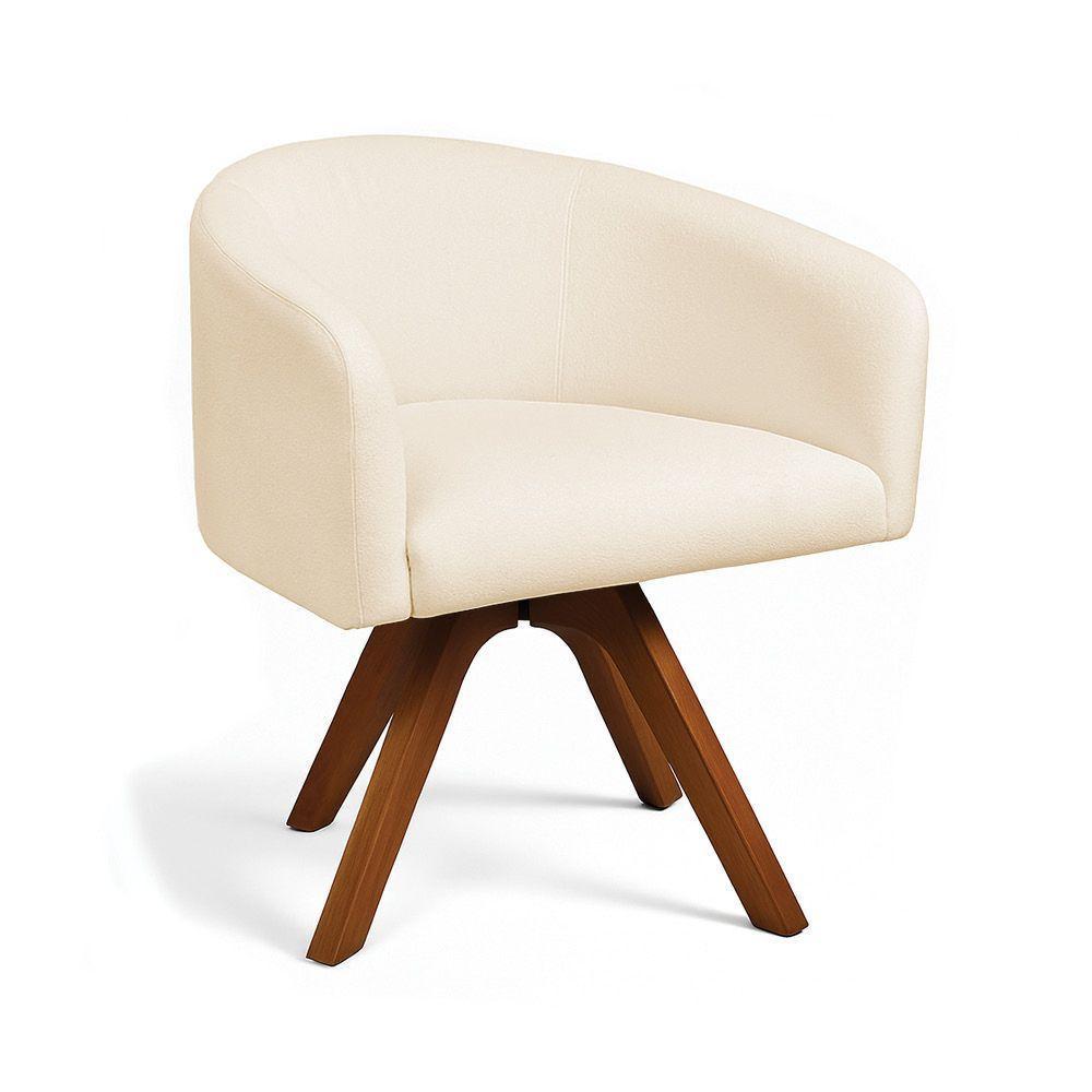 Poltrona Sala Base Giratória Madeira Arielle Bouclê Bege D03 - D'rossi - 2