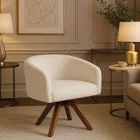 Poltrona Sala Base Giratória Madeira Arielle Bouclê Bege D03 - D'rossi - 1