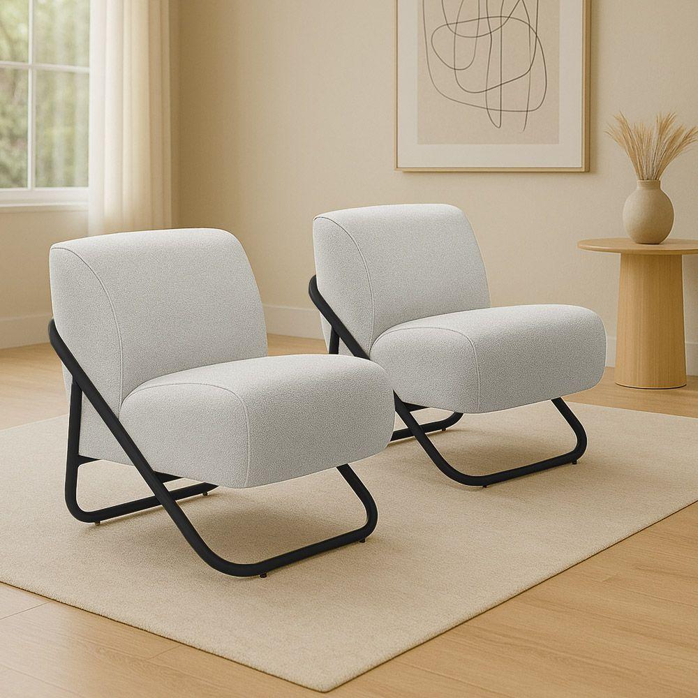 Poltrona Sala Estar Industrial Preto Kit 2 Martina Bouclê Cinza K01 - D'rossi - 1