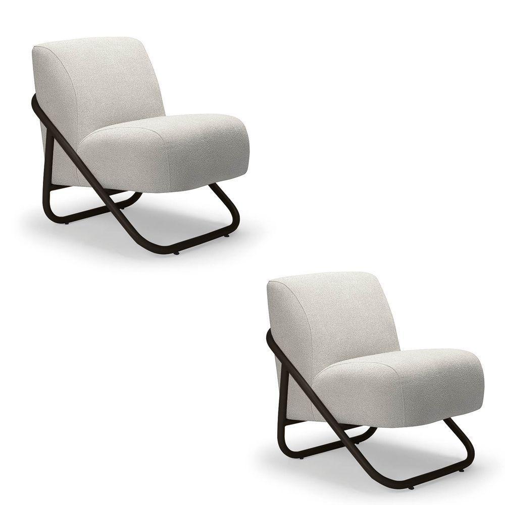 Poltrona Sala Estar Industrial Preto Kit 2 Martina Bouclê Cinza K01 - D'rossi - 2