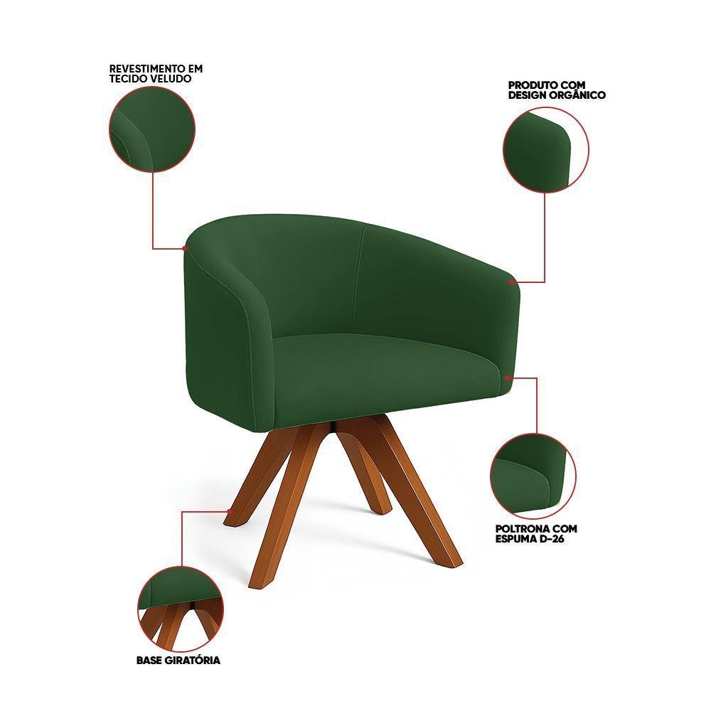 Poltrona Sala Base Giratória Madeira Arielle Veludo Verde D03 - D'rossi - 3