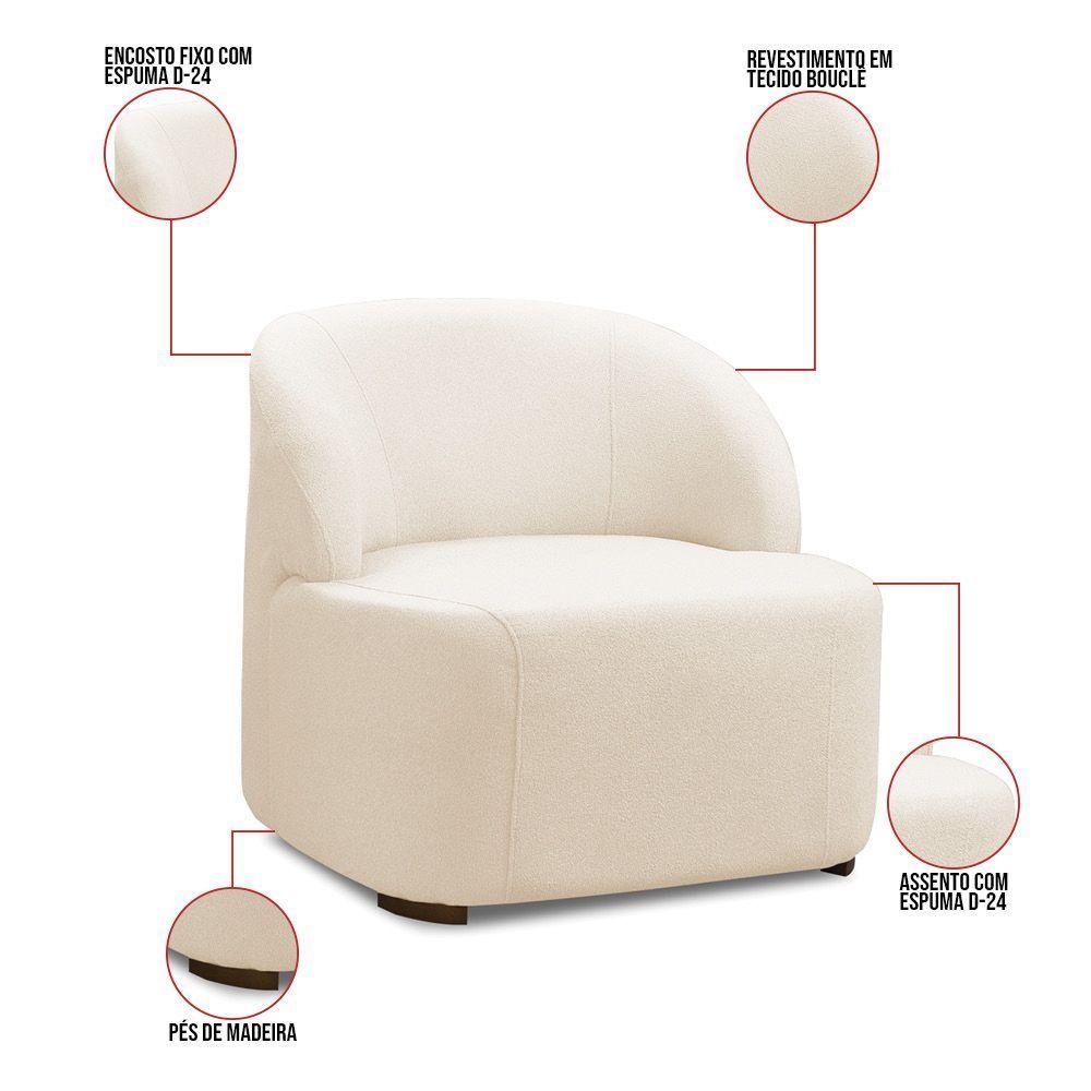 Poltrona Decorativa Orgânica Para Sala Diully Bouclê E03 - D'rossi Bege - 3