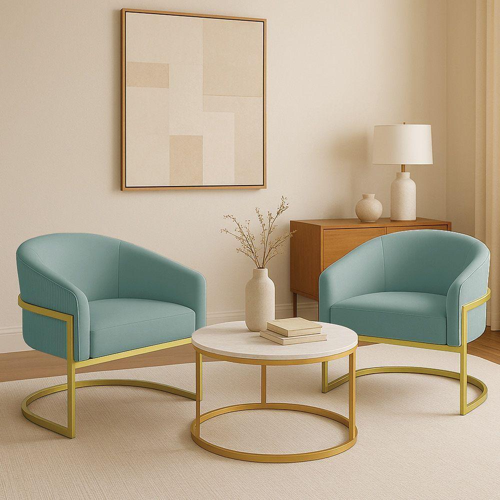 Poltrona Sala Industrial Dourada Kit 2 Arielle Veludo Cotelê D03 - D'rossi Menta - 1