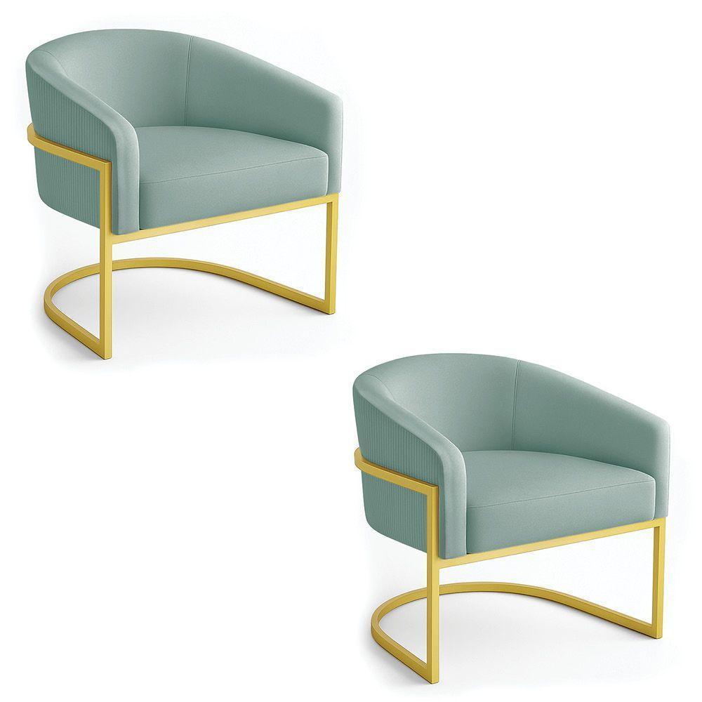 Poltrona Sala Industrial Dourada Kit 2 Arielle Veludo Cotelê D03 - D'rossi Menta - 2