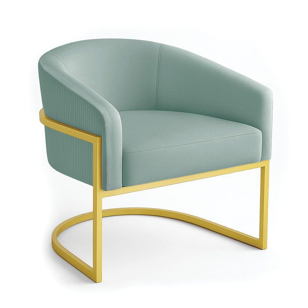 Poltrona Sala Industrial Dourada Kit 2 Arielle Veludo Cotelê D03 - D'rossi Menta - 5
