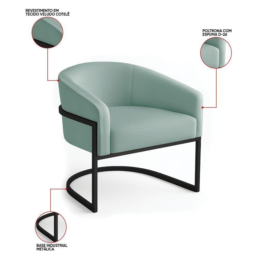 Poltrona Sala Industrial Preto Arielle Veludo Cotelê Menta D03 - D'rossi - 3